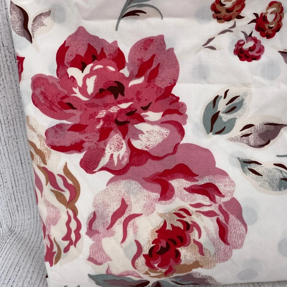 Cath Kidston Duvet Cover King Raspberry Roses Floral Gray Polka Dot Reversible